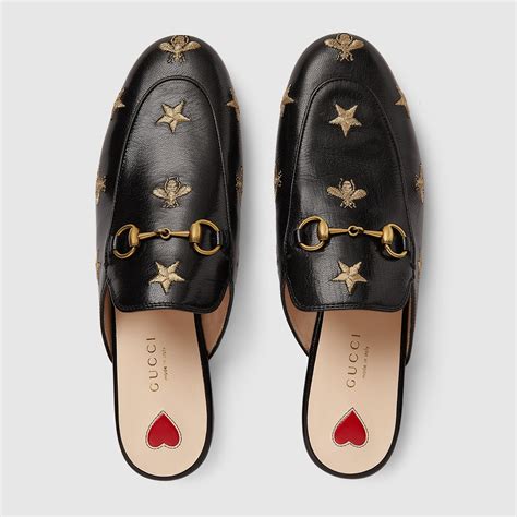 gucci slippers black|Gucci princetown embroidered leather slipper.